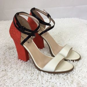 Guess Strappy Heels Red, Black, Cream  Sz 9.5